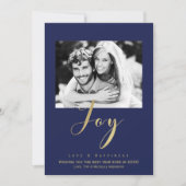 Blue & Gold JOY Urlaub New Years Foto Einladung (Vorderseite)