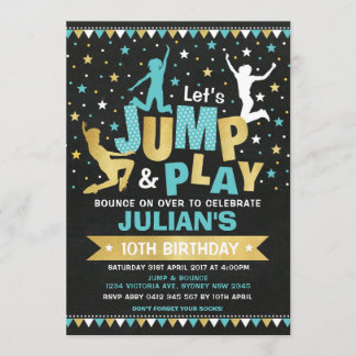 Blue Gold Jump & Bounce Trampolin Geburtstagsparty Einladung