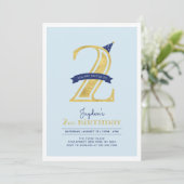 Blue & Gold | Junge 2. Geburtstag Party Einladung (Stehend Vorderseite)