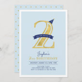 Blue & Gold | Junge 2. Geburtstag Party Einladung (Vorne/Hinten)