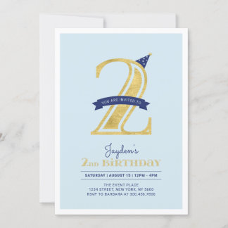 Blue & Gold | Junge 2. Geburtstag Party Einladung