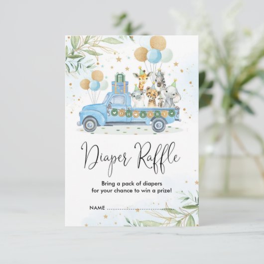 Blue Gold Jungle Safari Tiere Windelwindeln Begleitkarte (Stehend Vorderseite)