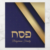 Blue Gold Juwish Holiday Hebrew Pessach Sever Weinetikett (Einzelnes Label)