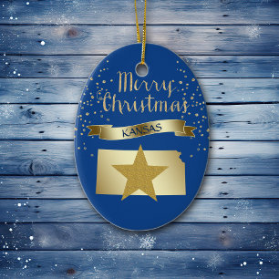 Blue Gold Kansas Star Keramik Ornament
