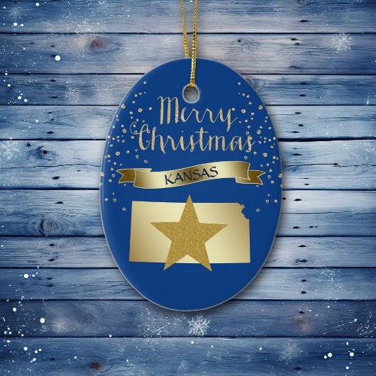 Blue Gold Kansas Star Keramik Ornament