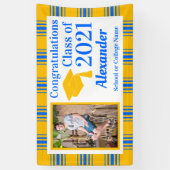 Blue Gold Kariert School Colors Abschluss Banner (Vertikal)