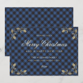 Blue Gold Karierte Weihnachtskarten für das Neue J Feiertagskarte (Vorne/Hinten)