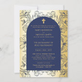 Blue Gold Katholic Nuptial Mass Wedding Einladung (Vorderseite)