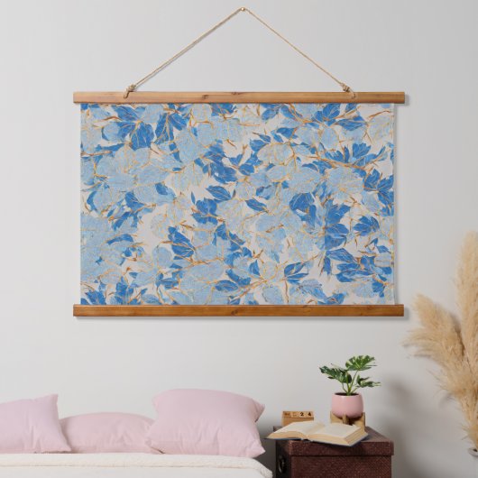 Blue Gold Leaf Wandteppich Mit Holzrahmen (Schlafzimmer)