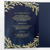 Blue Gold Leaf Zweigstelle in einer Hochzeit Dreifach Gefaltete Einladung (Innen Erste Seite)