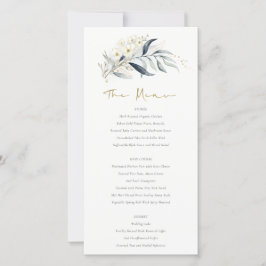 Blue Gold Leafy Botanical Floral Wedding Card Dankeskarte