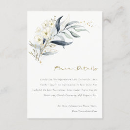 Blue Gold Leafy Botanical Floral Wedding Details Begleitkarte