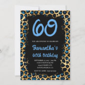 Blue Gold Leopard Painted Black 60. Geburtstag Einladung (Vorderseite)