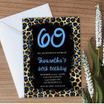 Blue Gold Leopard Painted Black 60. Geburtstag Einladung<br><div class="desc">Klassisch blaue und goldene Imitate Folie Leopard Print 60. Geburtstag feiern 12x18 Einladungen mit schwarzen Grunge Pinsel Pinselstrich rechteckige Overlay. Eine gürtliche Glam Safari Design. Sie können die Farbe der abstrakten schwarzen Farbe ändern. Passen Sie die Farbe, den Stil und die Größe des Schriftartes an. Der klassische weiße Schriftart ist...</div>