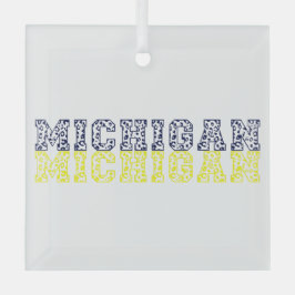 Blue & Gold Leopard Print Michigan Ornament Aus Glas