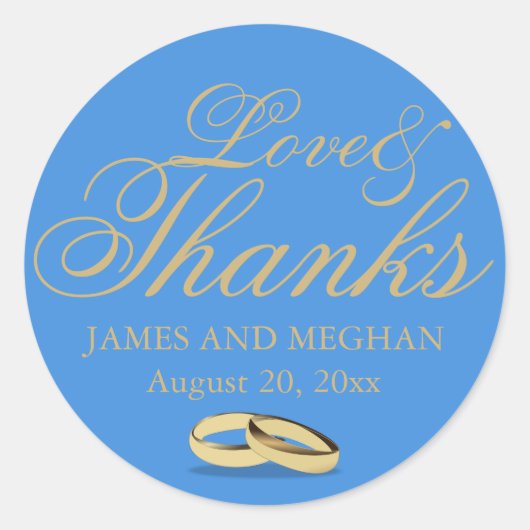 Blue & Gold, Liebe & Danke, Personalisierte Hochze Runder Aufkleber (Vorderseite)