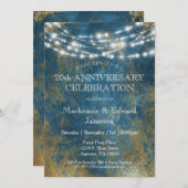 Blue Gold Lights Jubiläum Party Einladung (Vorne/Hinten)