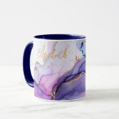 Blue Gold Lila Watercolor Monogram Name Gift Tasse (Vorderseite Links)