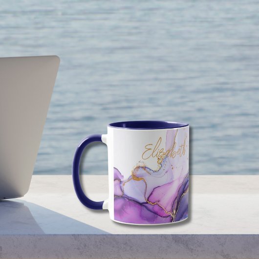 Blue Gold Lila Watercolor Monogram Name Gift Tasse
