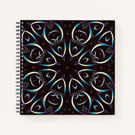 Blue Gold Lilac Glow Mandala Muster Notizblock (Vorderseite)