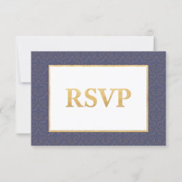 Blue & Gold Lilie Wedding RSVP Card