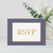 Blue & Gold Lilie Wedding RSVP Card Karte (Stehend Vorderseite)