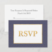 Blue & Gold Lilie Wedding RSVP Card Karte (Vorne/Hinten)