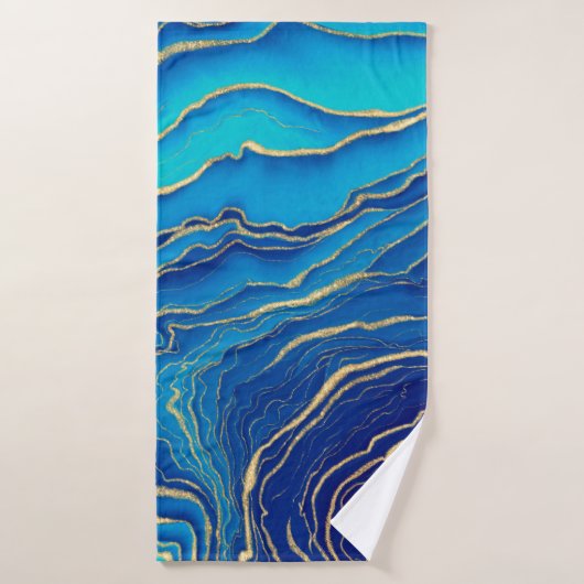 Blue Gold Liquid Painting Fluid Art Abstrakt Badehandtuch (Badehandtuch)