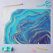 Blue Gold Liquid Painting Fluid Art Abstrakt Seidenpapier (Basteln)