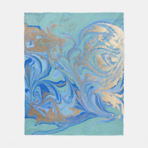 Blue Gold Liquid Watercolor Texture Fleecedecke