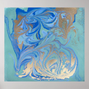 Blue Gold Liquid Watercolor Texture Poster