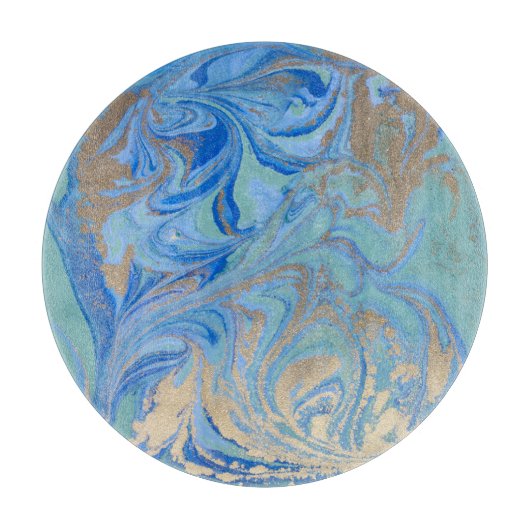 Blue Gold Liquid Watercolor Texture Schneidebrett (Vorderseite)