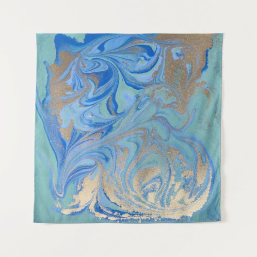 Blue Gold Liquid Watercolor Texture Wandteppich (Vorderseite)