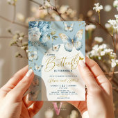 Blue Gold Little Butterfly Baby Dusche Einladung