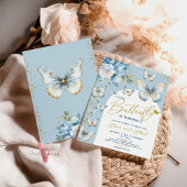 Blue Gold Little Butterfly Baby Dusche Einladung