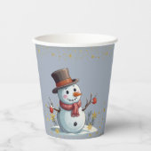 Blue & Gold Little Snowflakes Snowman Baby Dusche Pappbecher (Vorderseite)