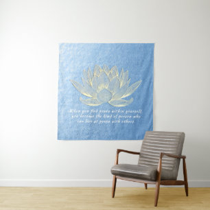 Blue Gold Lotus Yoga Meditation Instructor Quotes Wandteppich