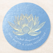 Blue Gold Lotus Yoga Studio Meditation Instructor Runder Pappuntersetzer (Vorderseite)