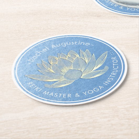 Blue Gold Lotus Yoga Studio Meditation Instructor Runder Pappuntersetzer (Angewinkelt)