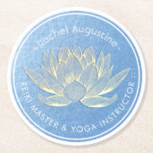 Blue Gold Lotus Yoga Studio Meditation Instructor Runder Pappuntersetzer (Vorderseite)
