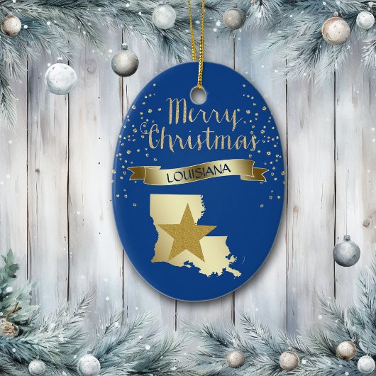 Blue Gold Louisiana Star Keramik Ornament
