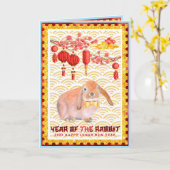 Blue Gold Lunar Neujahr des Kaninchen-Fotos Karte (Gelbe Blume)