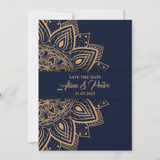 Blue Gold Luxury Wedding Invitation Card Einladung (Vorderseite)