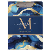 Blue Gold Mable Modern Monogram Script Name Clip Klemmbrett (Vorderseite)