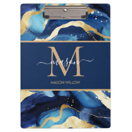 Blue Gold Mable Modern Monogram Script Name Clip Klemmbrett