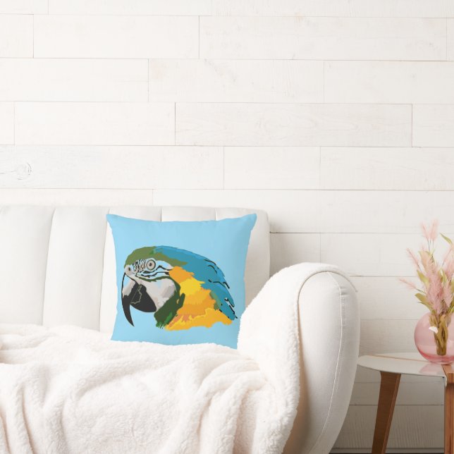 Blue & Gold Macaw on Light Blue Throw Pillow Kissen (Liege)