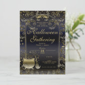 Blue Gold Magic Whimsical Halloween-Party Einladung (Stehend Vorderseite)
