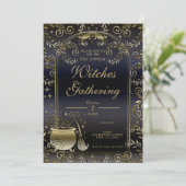 Blue Gold Magic Whimsical Wicca Hexen Ansammlung Einladung (Stehend Vorderseite)