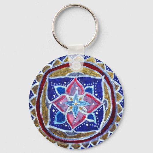 Blue Gold Mandala 5,7 cm Basic Button Key Ring Schlüsselanhänger (Vorderseite)
