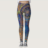 Blue Gold Mandala Celestial Steampunk Pattern Leggings (Vorderseite)